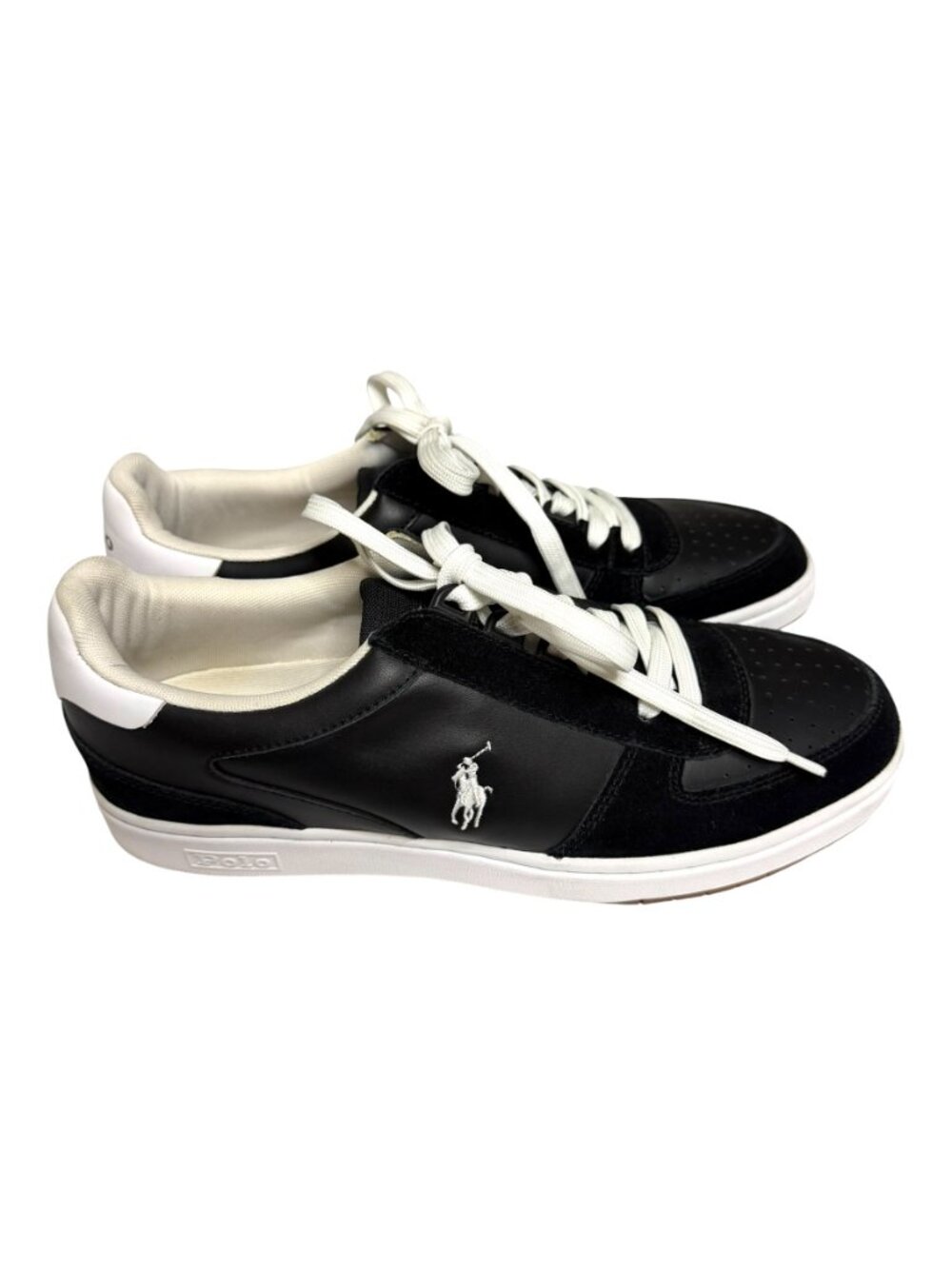 Polo Ralph Lauren Mens Court Sneakers Shoes Leather Suede Black 10 - Picture 2 of 10